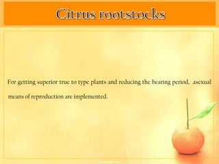 For getting superior true to type plants and reducing the bearing period, asexual

means of reproduction are implemented.
 