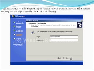 Bạn nhấn "NEXT". Tiếp đến ghi thông tin cá nhân của bạn. Bạn điền tên và có thể điền thêm nơi công tác, làm việc. Bạn nhấn "NEXT" khi đã sẵn sàng. 