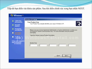 Tiếp đó bạn điền vào khóa sản phẩm. Sau khi điền chính xác xong bạn nhấn NEXT. 
