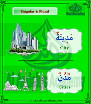 Al-AndalusAcademy.com
ٌ‫ة‬َ‫ن‬‫ي‬ِ‫د‬َ‫م‬
City
ٌ‫ن‬ُ‫د‬ُ‫م‬
Cities
Singular & Plural
Singular & Plural
 
