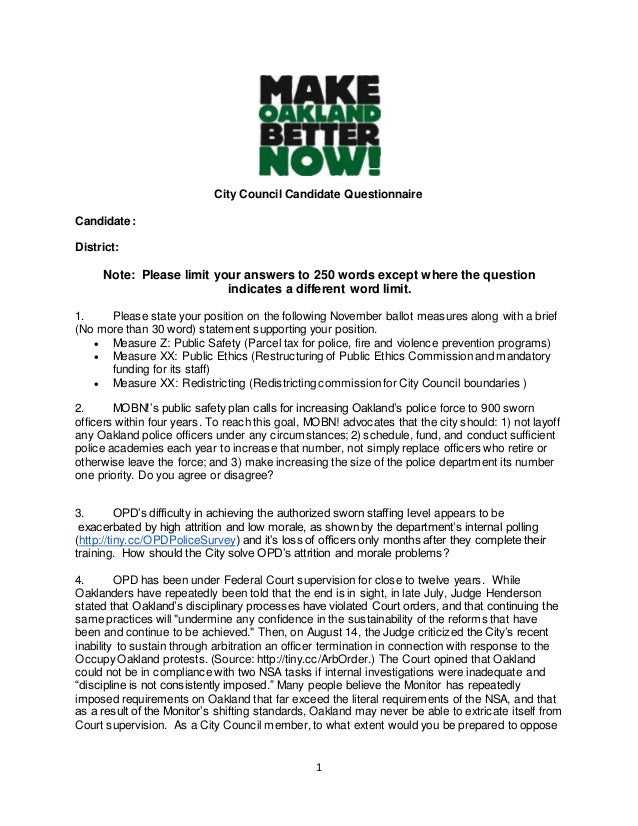 City council candidate questionnaire
