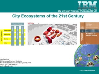 City Ecosystems of the 21st Century  Jim Spohrer   IBM University Programs Worldwide For Stanford Global Innovation Ecosystem Summit July 11, 2011, San Jose, CA [email_address] 