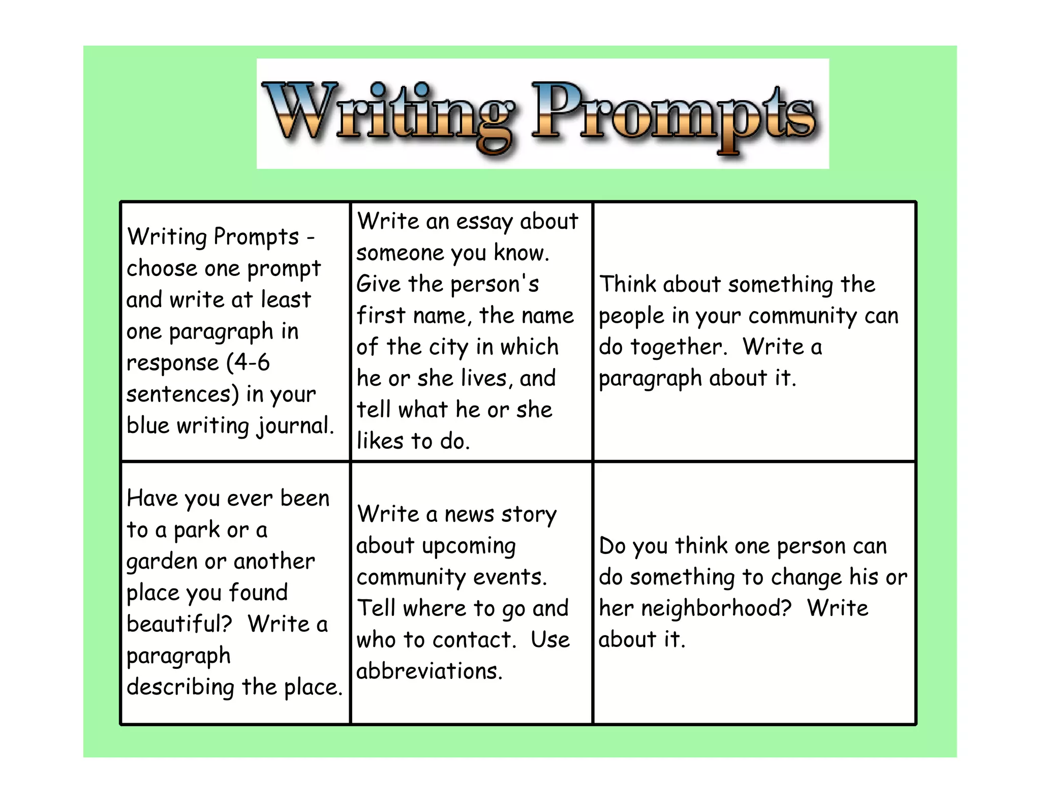 City green writing prompts | PDF