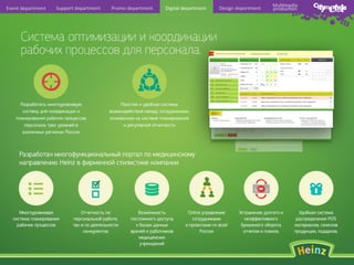 Event	
  department	
  

Support	
  department	
  

Promo	
  department	
  

Digital	
  department	
  

Design	
  department	
  

Mul6media	
  
produc6on	
  

 