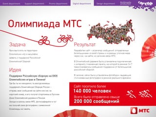 Event	
  department	
  

Support	
  department	
  

Promo	
  department	
  

Digital	
  department	
  

Design	
  department	
  

Mul6media	
  
produc6on	
  

 