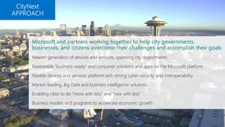 7
Microsoft and partners working together to help city governments,
businesses, and citizens overcome their challenges and accomplish their goals
Newest generation of devices and services, spanning city departments
Repeatable “business-ready” and consumer solutions and apps on the Microsoft platform
Flexible devices and services platform with strong cyber security and interoperability
Market-leading, Big Data and business intelligence solutions
Enabling cities to do “more with less” and “new with less”
Business models and programs to accelerate economic growth
 