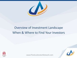 Overview of Investment Landscape
When & Where to Find Your Investors
www.TheAcceleratorNetwork.com
 