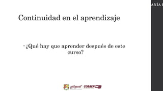 Continuidad en el aprendizaje
• ¿Qué hay que aprender después de este
curso?
CIUDADANÍA D
 