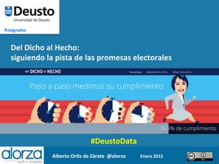 Alberto	
  Or*z	
  de	
  Zárate	
  	
  @alorza	
   Enero	
  2015	
  	
  
Del	
  Dicho	
  al	
  Hecho:	
  	
  
siguiendo	
  la	
  pista	
  de	
  las	
  promesas	
  electorales	
  
	
  
#DeustoData	
  
 