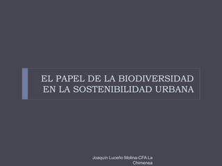 EL PAPEL DE LA BIODIVERSIDAD
EN LA SOSTENIBILIDAD URBANA
Joaquín Luceño Molina-CFA La
Chimenea
 