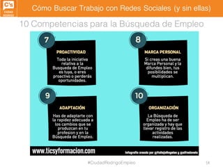 Cómo Buscar Trabajo con Redes Sociales (y sin ellas)
10 Competencias para la Búsqueda de Empleo
#CiudadRodrigoEmpleo 54
 
