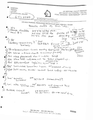 /y l
?
V c-.r'r^
r-s-^x,
OaTE.'j
A
(Jo <-J <2a
°02036
*~AUL‘ i r ■
cs-zc^qT Zi-iS- o/Y(
yrs ~>D~> t
r
</
> *
- S4.2-33kH -f
. <e
• . BOARDING.
. TRAINING
. LAY-UPS
. PROFESSIONAL PAULING '
• C r<ErD
<j-’-
'V'~) QojJt-S -0>cVi
Y
t (xeJO <
JAY REDMOND • FACILITY MANAGER
JEFEOPACO • COLT STARTING • PAULING
MGUEL CERVANTES • BARN MANAGER ’ GROOM
34^70 <5
sH
(  Locu->s«-
' Vaxjo Vr 'g o I
Me
5^
c /c
v-U oi^J I 3
2-iS-f,Lt^'
3-is" y~)y 3 7
2-< j <{ o ( 7? / {
A»Ase-<-^ - <0<-o< e <5< c'-j
Va covers ■
•X  -
 A OM c^-lv| I zJ ■
Cor.'
i Rian caqlity
IT 25?iq 'VUEELEP PQAD. NEWALL. CA Qi32i
O J't YUj <
LV'-GA-fCcj I >—.
605 -653-1749 605 -053-2594 FAX
350i aANADA L-Apks-A ' YL Y ^A 9-iOC
X' i e >3 <P
lA/i > aJ E.
-f-D C< e^‘ <Tc A-
i/VvoaI^ - 5kit to
>ot --e.JgCe - (W4‘
. ojY "Vo '{jtaco ocupoi^f <j/2 .
v J'^D/D/y7A-
C.jtcy 7o e-oO.^7^^ -y
I -(^Lvc^
• 4G/ A77 J-S-Do
*5"Tr& I
^4: 73>3**?-
^0 A°
5'5 C- eL« t<A-'
______— J i.
z? IxlCUA c -lo~res
^1 5/lH So«'j<4e xa.. AV s« ij a c V-a_si_ c-fc- t"*'
3|i? o Q)CJb pXb^Se.coA cAz>o
5^| Stcoe. VqA<L - u,.(V CIOKKSL-
dCC- Vj-AZ-oJ (.Au-O
SOMERSET FARMS LLC
A FULL SERVICE EQUESTF-------
C/O AES FINANCIAL MANAGEMENT A.
fWtX£c(/V C
 