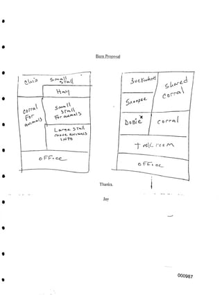 Barn Proposal
J
a
"c e
o-rr<
Thanks.
Jay
000987
, *
l
Ik
----------------
Sue'6^
cA
Lo-r-re-
p^tue-
5fpx
o Ff~v
£ o rr-cij
o-sp
aA .1
«5-!-e<. l
 