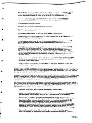 HITS TAHOE CIRCUIT CHAMPIONSHIPS:
Open Jumper Champinn: Rio Grande; Reserve Champion: Ready or hot
High Prelimiary Jumper Champion: Granesta
Law Preliminary Jumper Champinn: The Real Thing; Reserve Champion - Gallant Gentleman.
9
Dateline: Port Jervis, NY- JUMPIN' JENNI WINS $4000 CLAMS
O
OOI975
7/23/DO In ■ very tight jumpofT, Jenni and Rin Grande had to settle for 3rd place in the S50,0M Cosequin Grand Prix,
while Jenni and Ready or Not finished in 8th place.
3/31/00 Tampa. Dollar D'Amour, has bcm sold to Sienna Farms as a Junior Jumper. Best ofhick to AEy and Chance
with their new prize winning equine athkHel
Tarr
Wd
7/22/00 Minden, NV. Both Rin Grande and Ready nr Not finished m the money in the 515,000 Open Jumper Grand
Prix this week and last On July 14, Ready or Not was 3rd and Rio was 5th. This week, on July 21, Rio vrus 3rd an
Ready or Nut was 6th.
Port Jervis, NY. Saturday, September 1, 1999. A new star rises! Dollar D*Amourjumped into the spotlight tonight by laying down the
fastest time in thejumpofT, but dropping a rail at the final fence to place 4th in the $50,000 World Cup Qualifier - Autumn Classic Grand
Prix. This was only the third Grand Prix together for Jenni and the 8 years old Selle Francais gelding, owned by LoIU SijihnassL The
following detailed report was filed by world renowned sports writer, Craig L. Martin:
•find?::. In the money again. Jenni and Rio Grande and Jenni and Ready or Not placed 6th and /th
respectively in the 5100,000 HITS Tahoe Grand Prix in the finale ofthe five week series in Minden, Nevada.
Harrisburg. PA. October 22. 1999. Think Big, the talented New Zealand Station Bred gelding, now owned by Sulu Race of Galloping Fields
Farm (near Richmond, Virginia), soared into the national limelight in his final performance with Jenni on board in the 1999 $25,000 NAL
‘ Open Jumper Speed Finals, finishing 4th with a dean performance in a field of20. The pair also finished 6th in the Open Jumper Speed
class- We wish Sulu and her mother, Gail Thompson, the very best with this fine equine athlete!
impa. FL. March 2000. Dollar D'Amour is back in the ring after a wonderful and complete recovery from a serious illness during the
ellingtoa, Florida (Palm Beach) series. Jumping a dean round, he and Jenni placed 7th in the first Grand Prix oftf r Tsmpa series. The
525,€00 WEF Challenge Cup. Jenni also rras pleased with her first time ride on Rio Grande, the Hannovarian stafiiwi owned by Mr. and
Mrs. Augustine Wolch ofStratford, Ontario, Canada and Ocala, Florida.
When she came out with Dollar, I kind ofthought for sure some rails would be down, and my heart wasn’t
' even into watching her. About half way through, she made it dean through the first triple combo, so I
started to pay attention. There were two triple combinations, and I would say that the second one was
tougher because it was located near the end ofthe course, and the riders started worrying about their
time at that point Many horses had suffered time faults before Jen came in with Dollar, so she was aware
ofthe time hazard. Dollar was the 27th horse to go. When she went dean over the second triple, I couldn’t
believe it The second triple, although a bit lower than the first was tightly strided, and had eaten MOST
ofthe other horse and rider combinations. So when Jen cleared it I knew she had cinched a clean round.
She had a bad day, but a ray of light shone down upon her at an unsuspecting moment Three rails down
with Felix (Ready orNot), and I thought I mightjust pack it in, jump in the car, and get home early.....
in the $25,000 Wells Fargo Evergreen Classic on Sunday, August 13th. Jenni and Rio Grande had one rail fa t
offwhich gave them 4th Place. It was especially exciting for Jen because she was competing in front of many fam*
members, including her Grandmother, Jo Maurer, who had not seen her in live competition for many years.
0702/00 HITS, Tahoe - Minden, NV. Flying in just .548 of a second fader than the previous fastest time ofthe seven
horse jump-off, Jenni and the Hanovarian stallion, Rio Grande, owned by Augustin Walch, won the Rio Vista Grand
Prix, ending Hl I S Tahoe Week I on Sunday, July 2. Martin indicated that the course designed by 198-1 Silver Medal
Olympian, Conrad Ilntmfeld, suited herjust fine. ”... a little lower, but ... very technical, which was good.... easy
enough that the younger horses could go around as well and get experience. I thought it was a great jump-ofE Conrad
had a long track with a lot ofgalloping and turning which is fun for the crowd.” The pair also won the $ 15,000 Open
Jumper Prix on Friday.
Aho piecing in the money in the Vista Grand Prix, was Ready or Not, owned by Jenni and Steve McABIster- He i»d one
rail down, finishing 12th. Jenni rode mc/' ir W. Chariot Farms horse, Gallant Gentleman to 1st Place in the S.2,990
PCIJA/Jimmy Williams Classic on Saturday.
There were five horses in thejump off. Dollar flew through the course like silk, but Last Jump
Jenni Oh, that damn last fence. If people would havejust stayed quiet in the building for a moment in
 