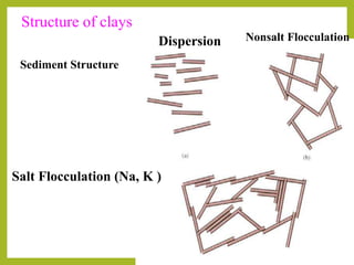 Structure of clays
Sediment Structure
Dispersion Nonsalt Flocculation
Salt Flocculation (Na, K )
 