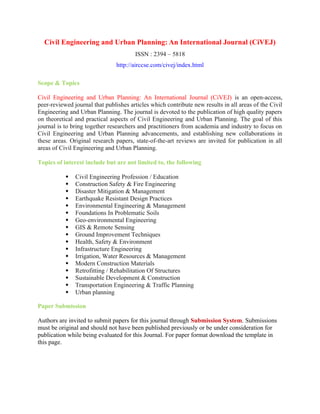 Civil Engineering and Urban Planning: An International Journal (CiVEJ ...