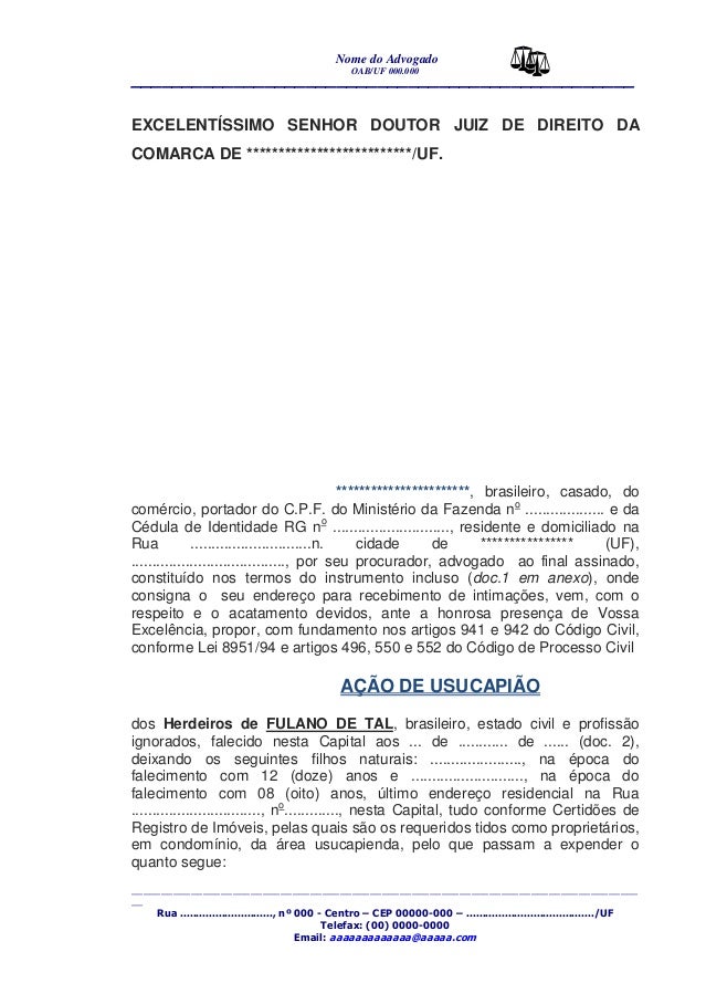 Civel ação de usucapião Civel ação de usucapião