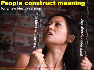 Image licensed under Creative Commons by craigCloutier: http://www.flickr.com/photos/craigcloutier/3045377851/
Quote source: Learning and Understanding (2002) Principle 2
 