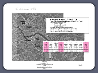 “Wheels”
      A MODEL FOR
COMMUNITY TRANSPORTATION
          IN THE
 GREATER BRUNSWICK AREA
           2007
 