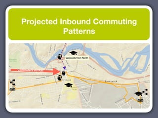Projected Inbound Commuting
             Patterns


                     Vanpools from North




Commuters via Rail
 