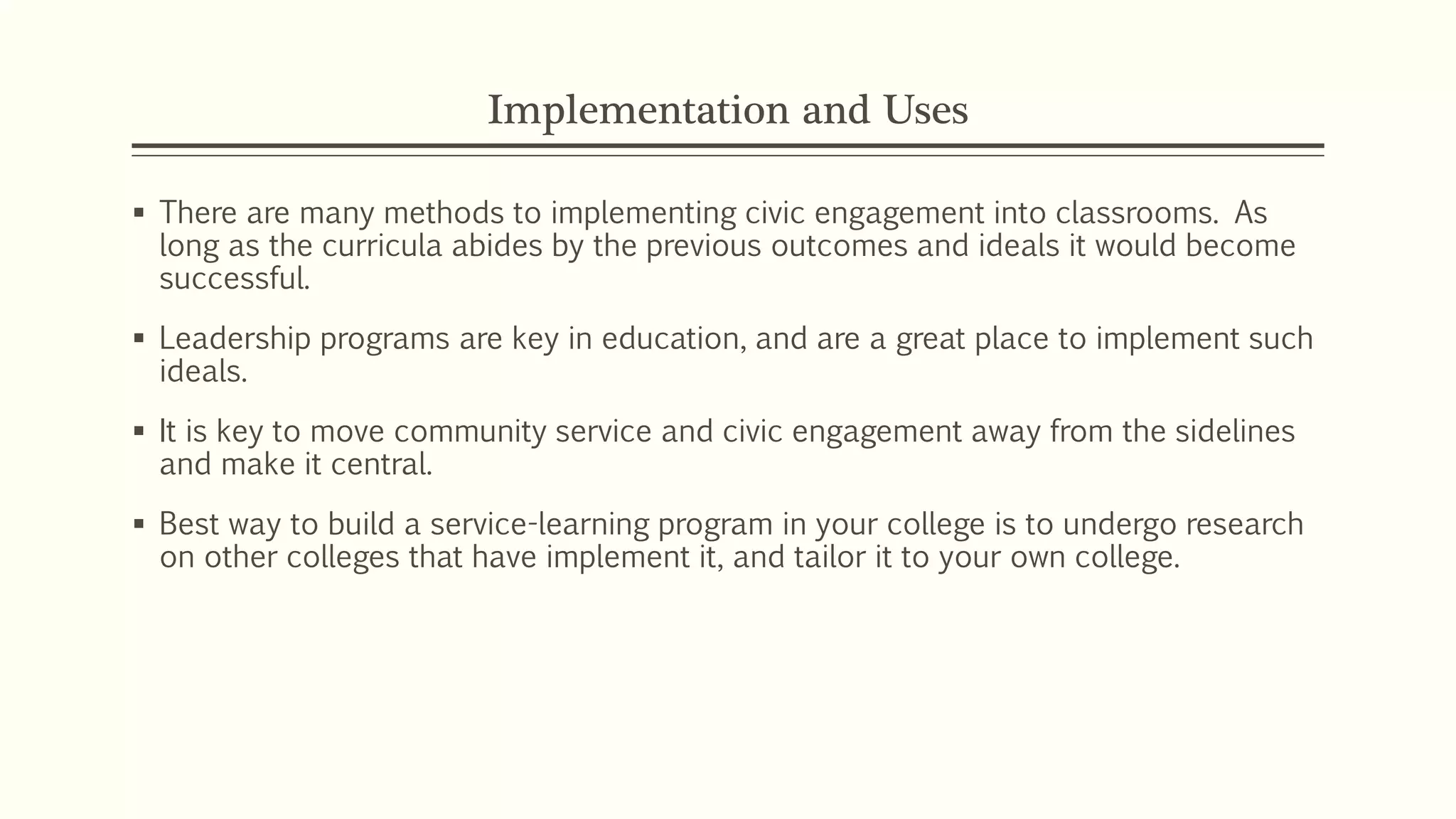 Presentation on the Role of Civic Engagement and Service Learning in ...