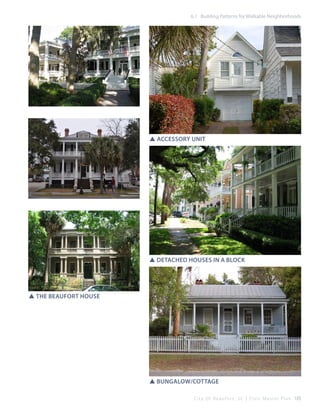 6.1 Building Patterns for Walkable Neighborhoods

SSAccessory Unit

SSDetached houses in a block

SSThe Beaufort House

SSBungalow/Cottage
C i t y O f B e a u f o r t , S C | C i v i c M a s t e r P l a n 105

 