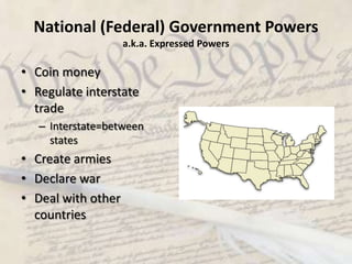 The System of Federalism Dividing powers of government between a national (federal) government and smaller state governments