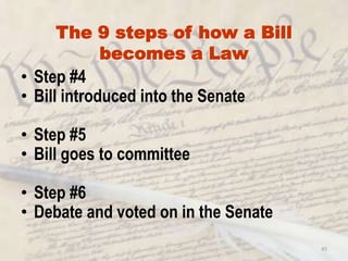 42Pocket VetoStep #8When the President puts a Bill aside for 10 days and it does not become a law