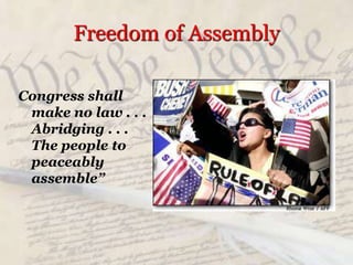Freedom of ReligionCongress shall make no law respecting an establishment of religion or prohibiting the free exercise there of