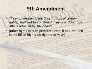 Eighth AmendmentNo excessive bailNo cruel and unusual punishment