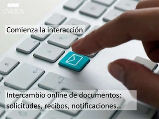 Intercambio online de documentos:
solicitudes, recibos, notificaciones…
Comienza la interacción
 