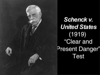 Schenck v. United States  (1919)  “Clear and Present Danger” Test 