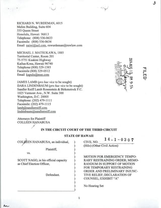 Hanabusa's Civil Motion for Temporary Restraining Order