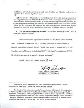 Hanabusa's Civil Motion for Temporary Restraining Order