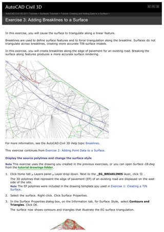 Breaklines Contours Civil 3 d 2011 tutorials | PDF
