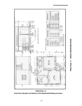 Civil Engineering Drawing
PRACTICAL 12
Draw Plan, Elevation and Section of the Residential Building as shown
- 23 -
 