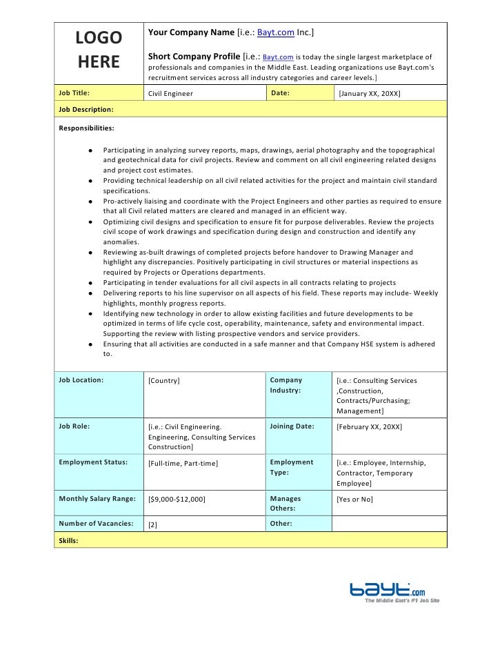 civil engineer job description template by bayt com