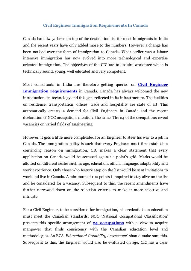 civil engineer immigration requirements in canada civil engineer requirements