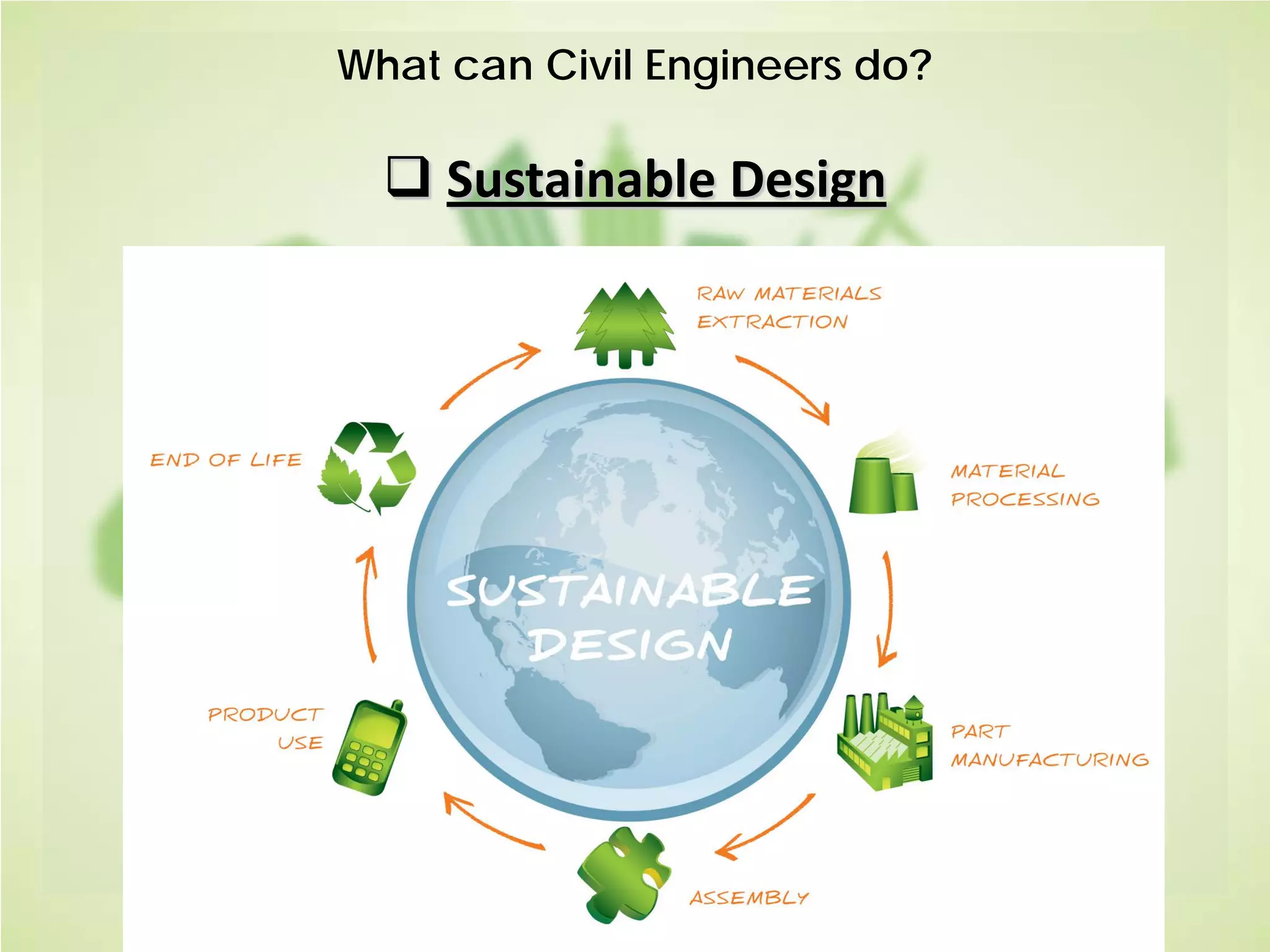 What can Civil Engineers do?
 Sustainable Design
 