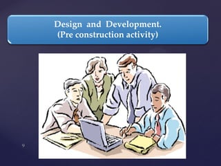{
Design and Development.
(Pre construction activity)
 