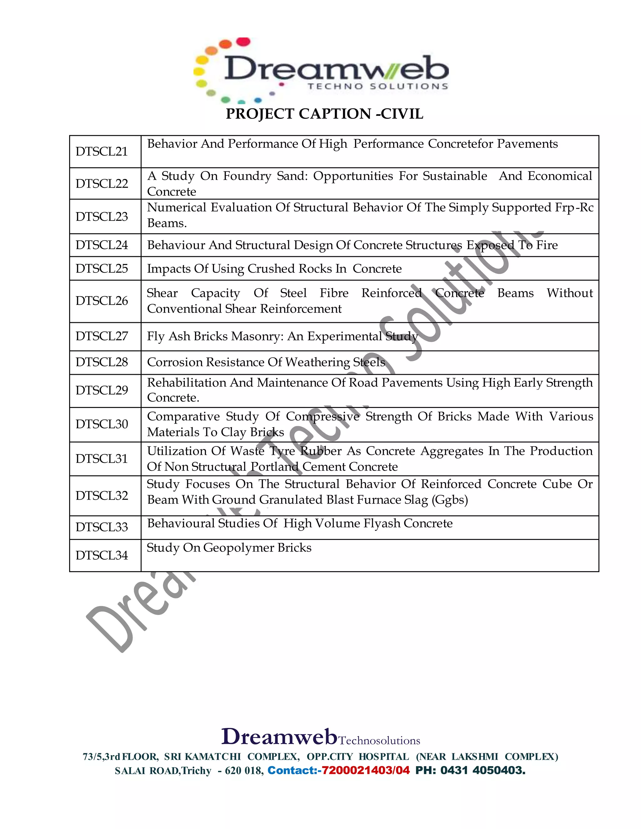 Civil projects @ dreamweb techno solutions (1) | DOCX