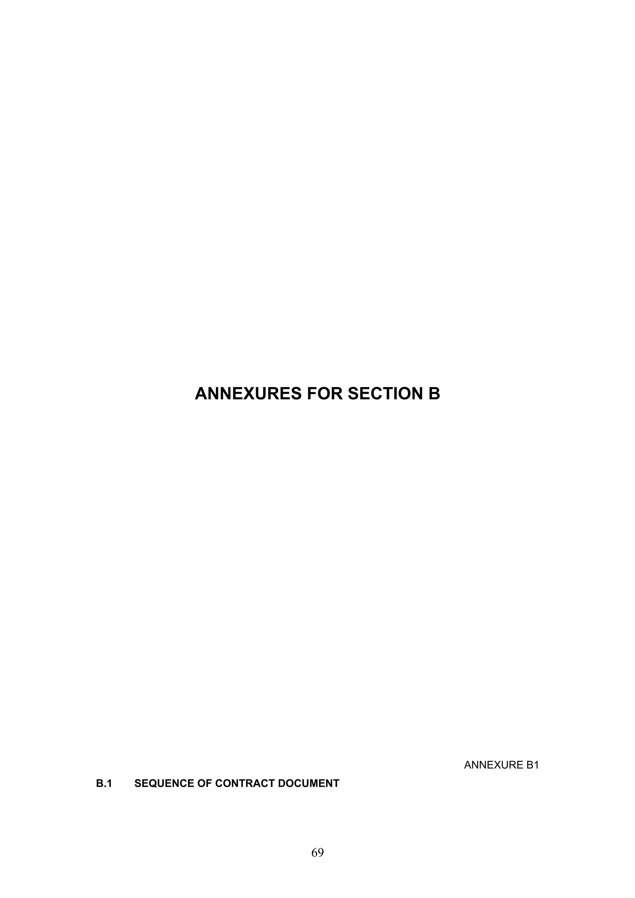 ANNEXURES FOR SECTION B 
69 
ANNEXURE B1 
B.1 SEQUENCE OF CONTRACT DOCUMENT 
 