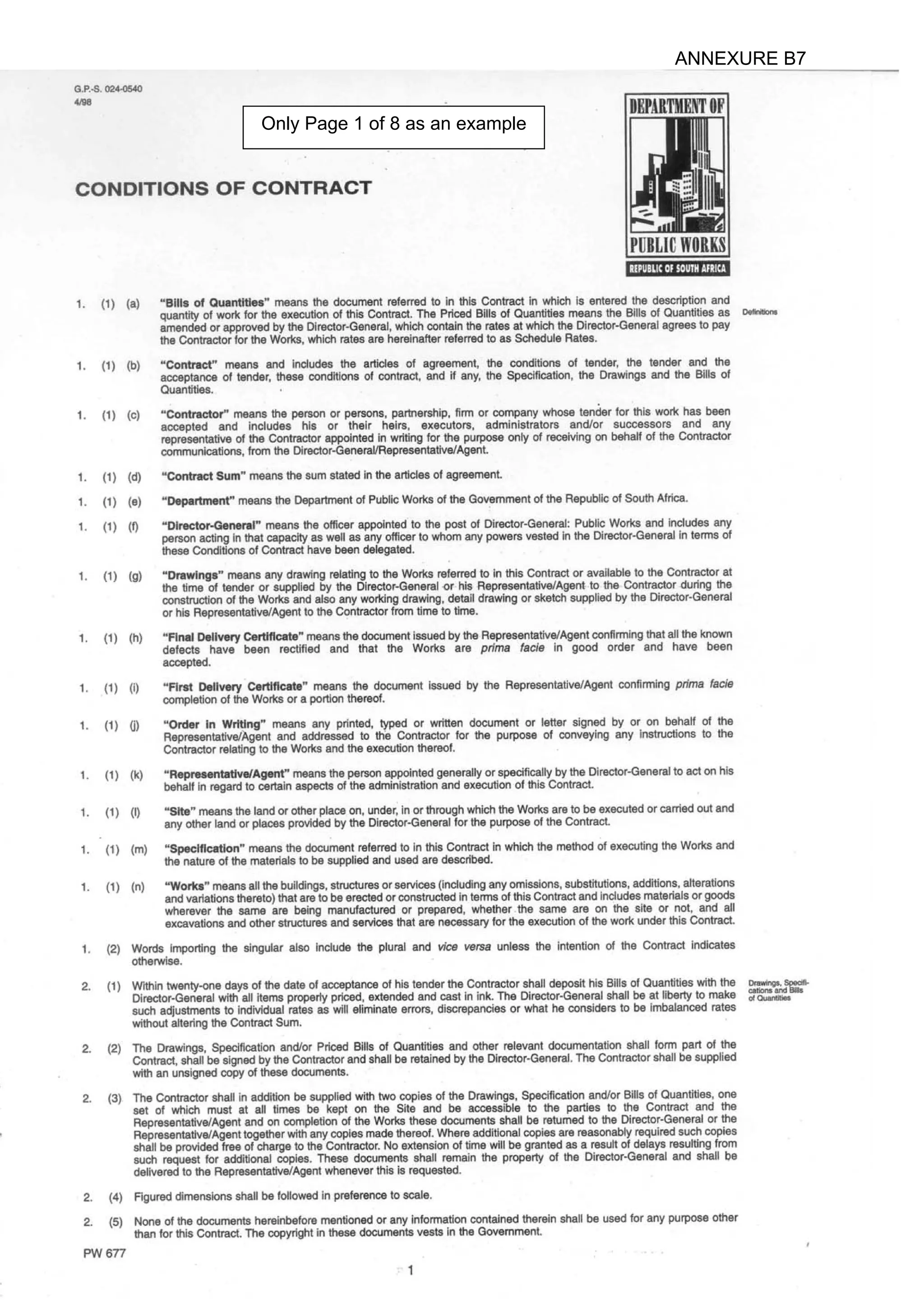 Only Page 1 of 8 as an example 
84 
ANNEXURE B7 
 