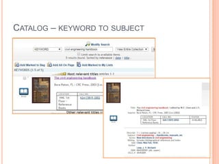 CATALOG – KEYWORD TO SUBJECT 
 
