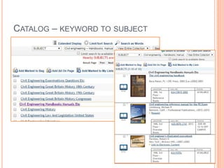 CATALOG – KEYWORD TO SUBJECT 
 