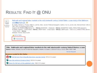 RESULTS: FIND IT @ ONU 
 