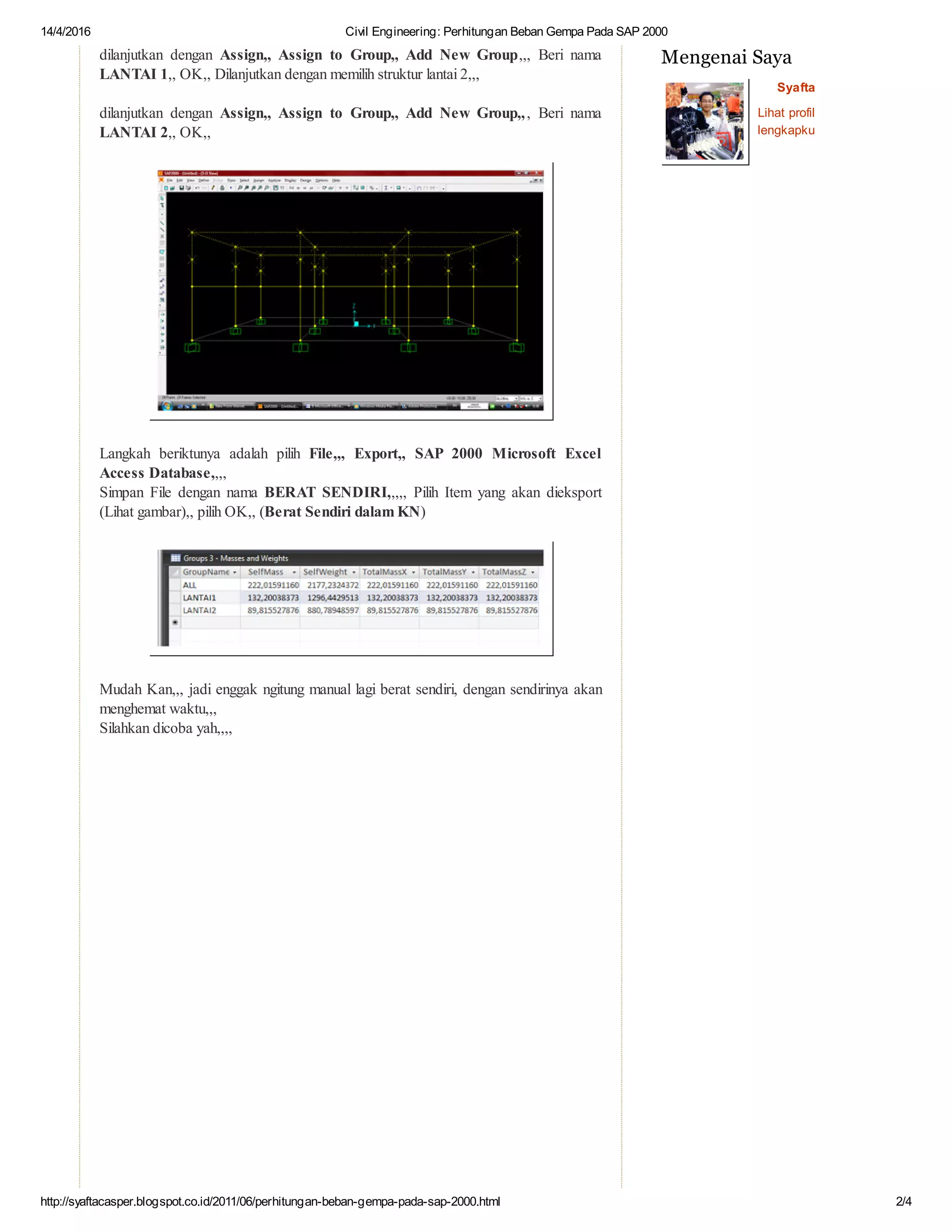 Civil engineering perhitungan beban gempa pada sap 2000 | PDF