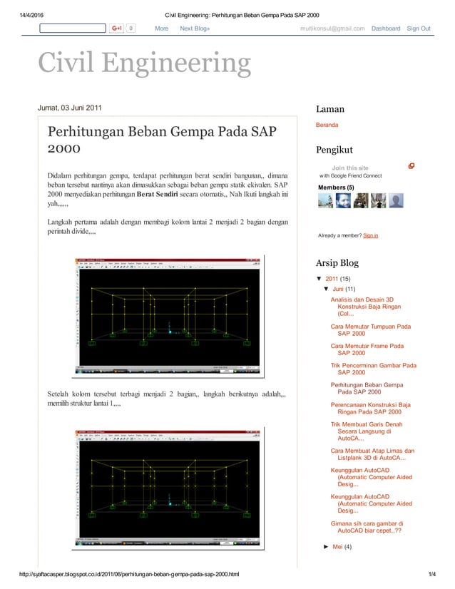 Civil engineering perhitungan beban gempa pada sap 2000 | PDF
