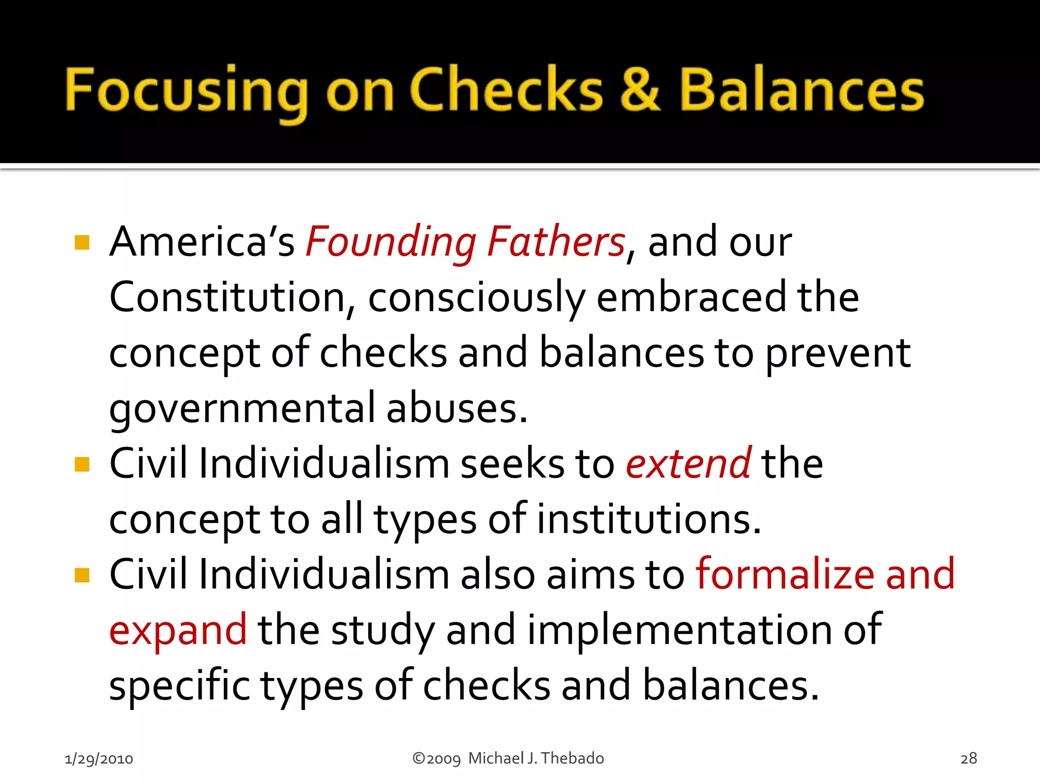 Corporate InstitutionsAccomplishments	AbusesMicrosoft, Apple & the PCBoeing, USAir & Air TravelAT&T and CommunicationsCisco, Cable & The InternetThe US Standard of LivingDeere & Farm ProductivityDisney & EntertainmentFidelity & the Mutual FundVisa and the Credit CardSavings & Loan CrisisEnron & WorldComLove Canal PollutionMortgage CrisisAIG & Lehman FailuresHP Spying ScandalBCCI ScandalTobacco Industry Cover-upHalliburton Over-charges1/29/2010                               ©2009  Michael J. Thebado11