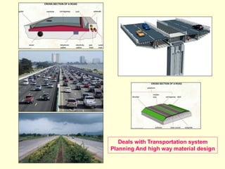 Deals with Transportation system
Planning And high way material design
 